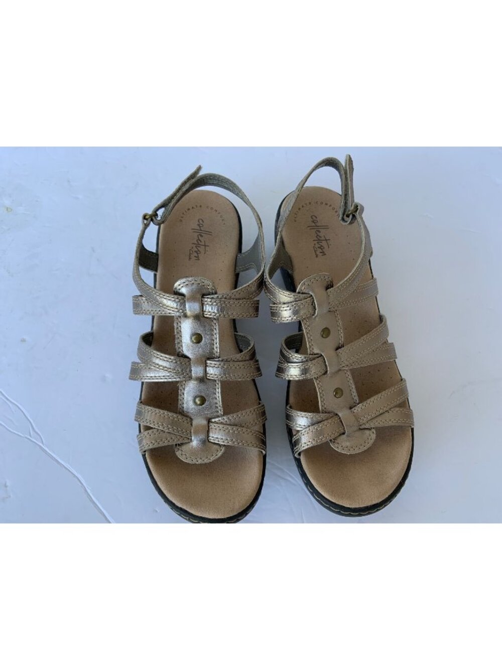 Clarks Delana Sandals Women’s SZ 10 Metallic Gold  Soft Cushion Open Toe